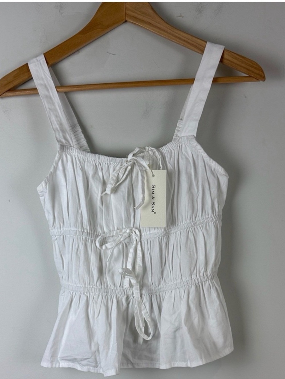 Sim & Sam White Boho Tie Camisole Blouse Size Medium NWT